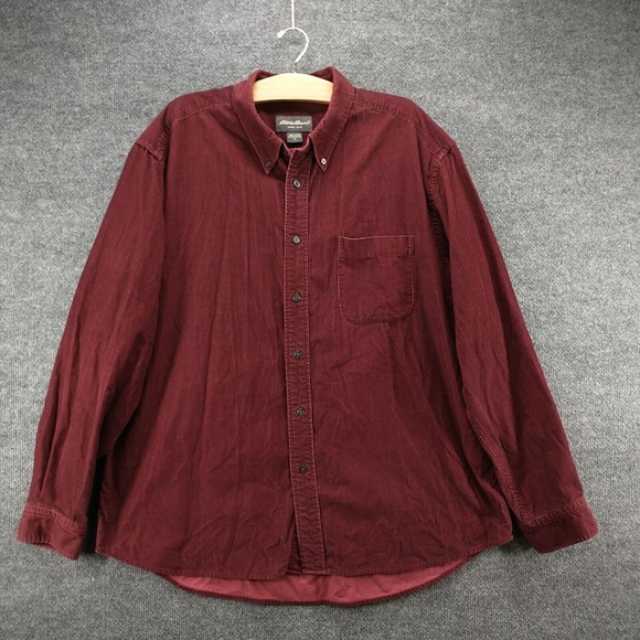 Eddie Bauer Men's Button Down Shirt Burgundy Red XL Long Sleeve Cotton - Picture 2 of 11